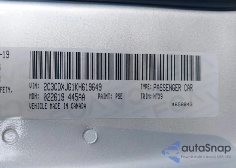 2019 Dodge Charger Sxt Awd z USA, uszkodzony, nr VIN 2C3CDXJG1KH619649